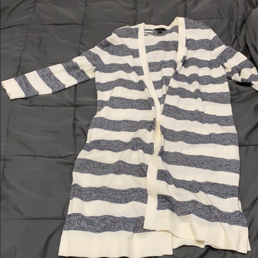 Off white and blue striped cardigan